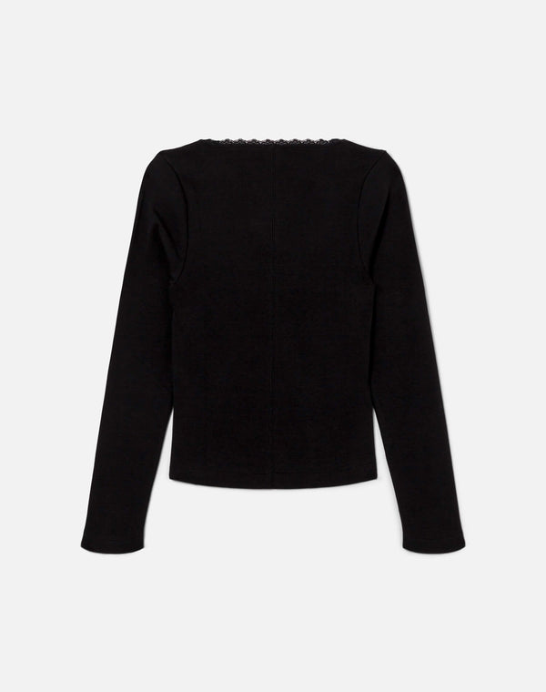 Re Done Lace Scoop Neck Long Sleeve Black