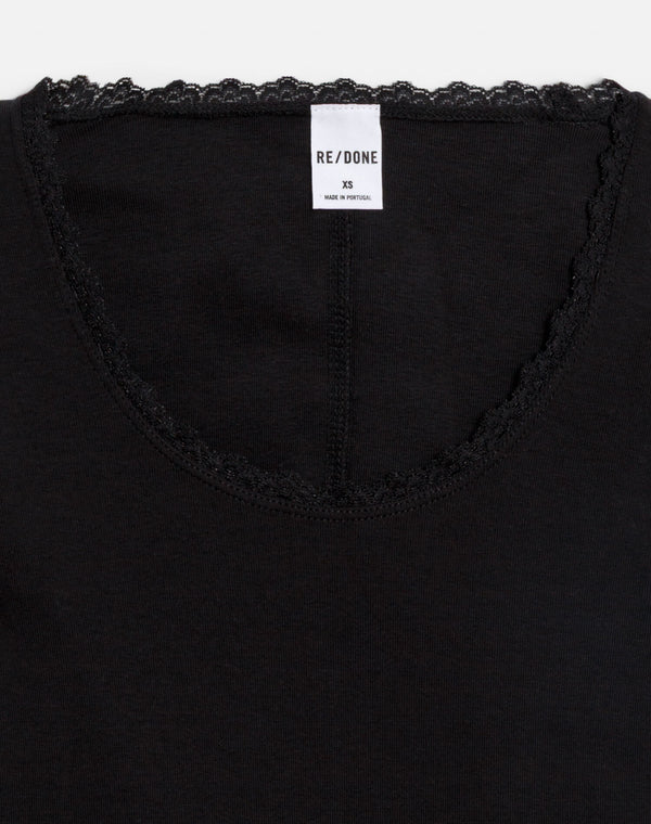 Re Done Lace Scoop Neck Long Sleeve Black