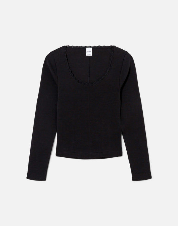 re done Lace Scoop Neck Long Sleeve Black