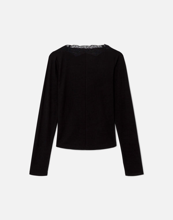 Re Done Lace V Neck Long Sleeve Black