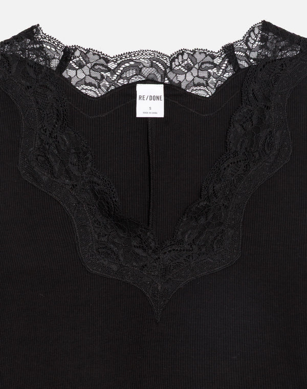 Re Done Lace V Neck Long Sleeve Black
