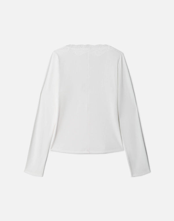 Re Done Lace V Neck Long Sleeve Off White