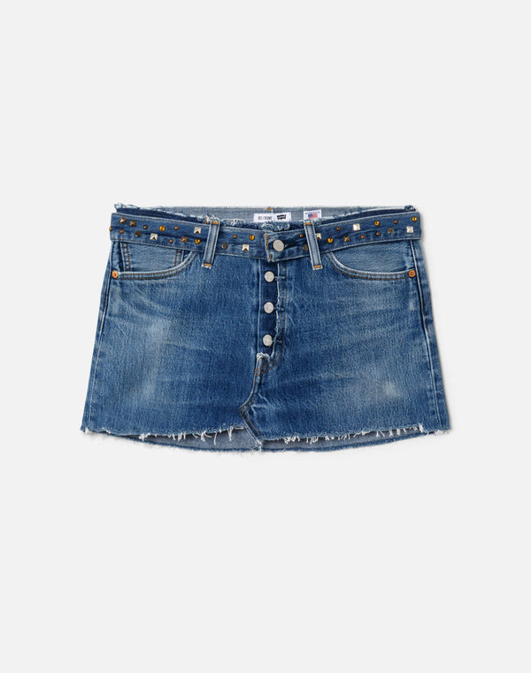 Re Done Levi's Multi Stud Raw Waist Mini Skirt