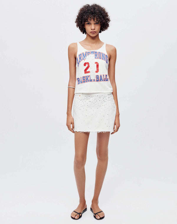 Re Done Levi's White Crystal Mid Rise Wrap Skirt