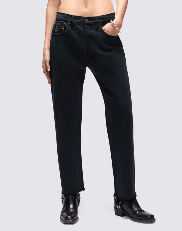 Re Done Multi Stud Boyfriend Jean Black Multi Stud