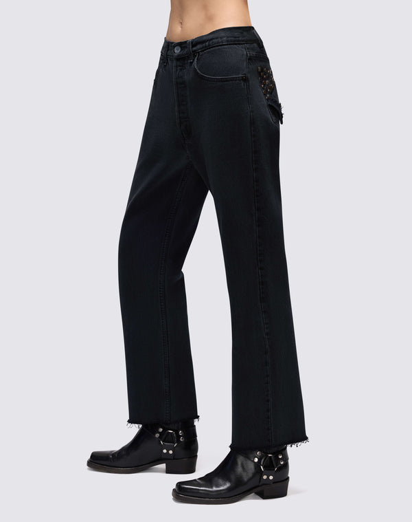 Re Done Multi Stud Boyfriend Jean Black Multi Stud