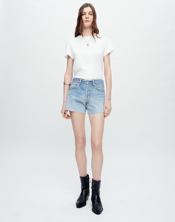 Re Done Raw Waist Mini Skirt Indigo