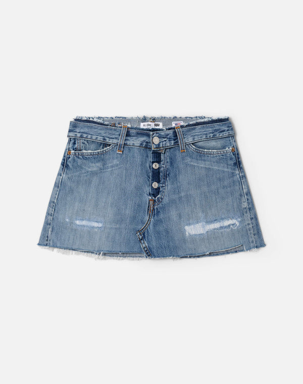 re done Raw Waist Mini Skirt Indigo
