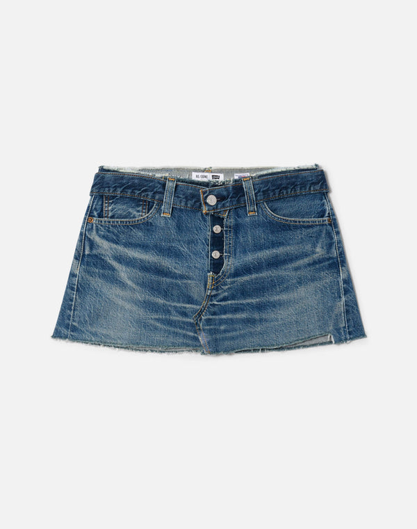 re done Raw Waist Mini Skirt Indigo