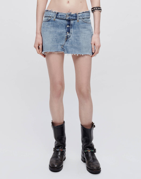 Re Done Raw Waist Mini Skirt Indigo