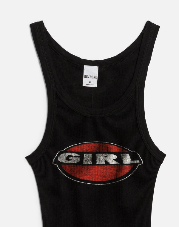 Re Done Ribbed "Girl" Tank Black