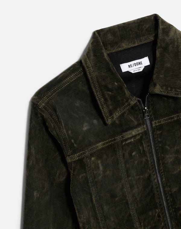 Re Done Slim Zip Jacket Olive Branch Flocked