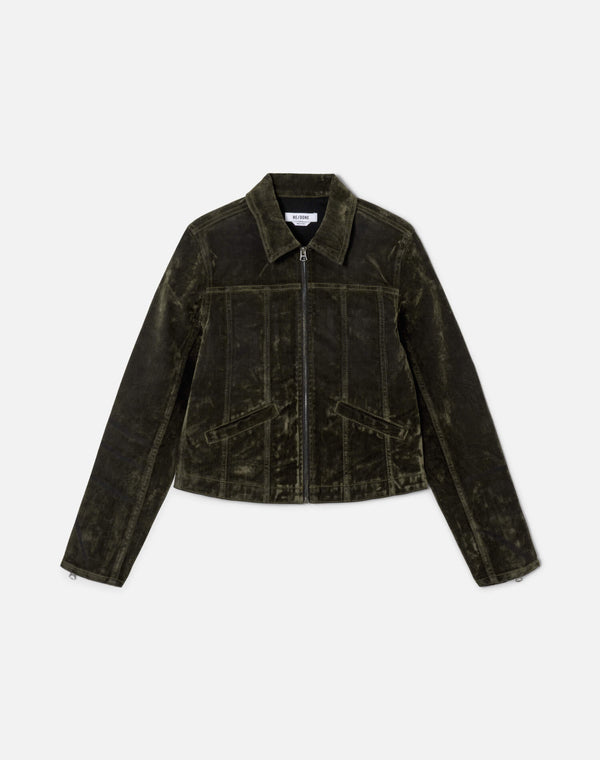 re done Slim Zip Jacket Olive Branch Flocked