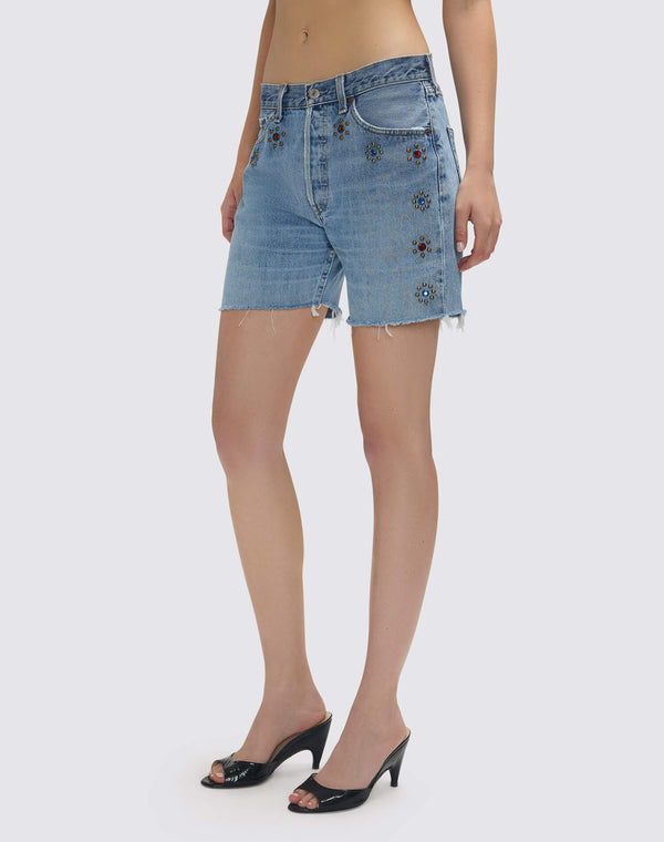 Re Done Studded Boy Short Indigo Bloom Stud