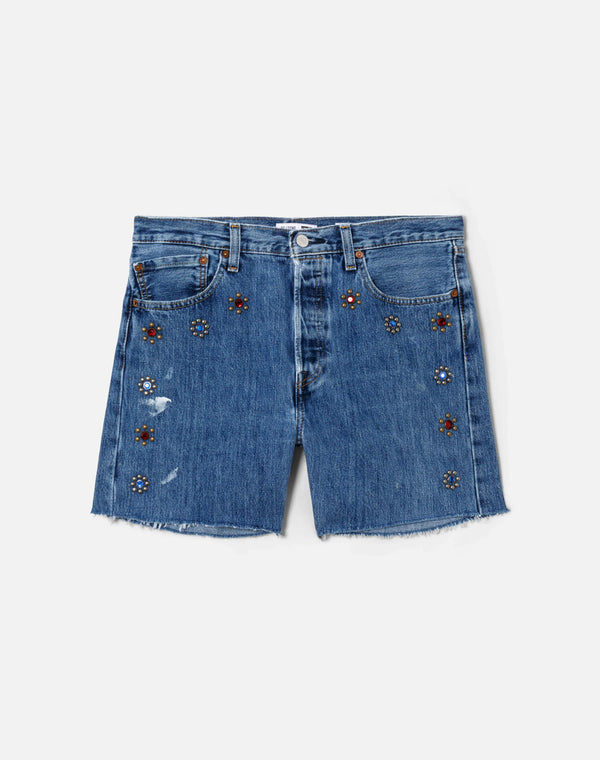 re done Studded Boy Short Indigo Bloom Stud