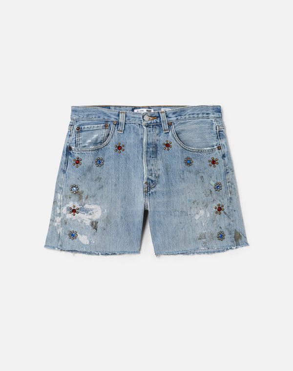 re done Studded Boy Short Indigo Bloom Stud