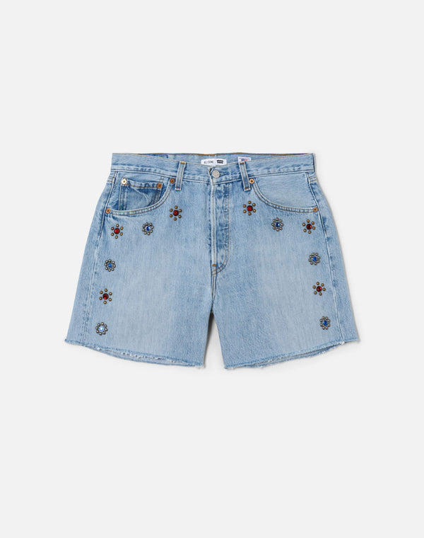 re done Studded Boy Short Indigo Bloom Stud
