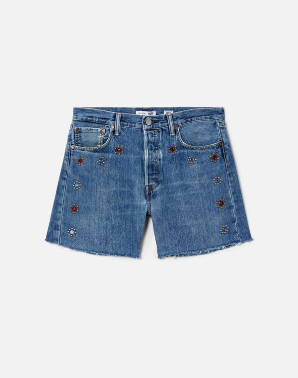 re done Studded Boy Short Indigo Bloom Stud