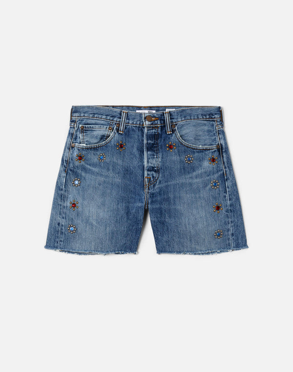 re done Studded Boy Short Indigo Bloom Stud