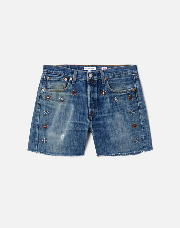 re done Studded Boy Short Indigo Bloom Stud