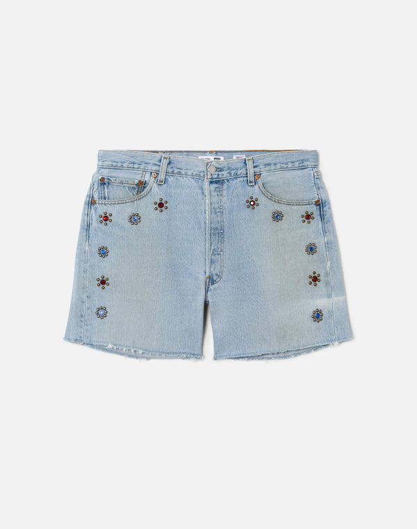 re done Studded Boy Short Indigo Bloom Stud