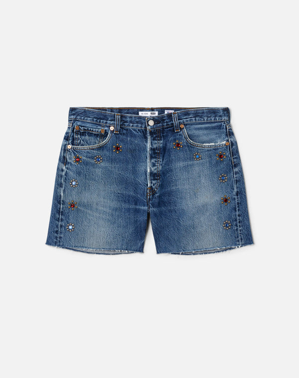 re done Studded Boy Short Indigo Bloom Stud
