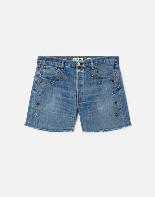 re done Studded Boy Short Indigo Bloom Stud