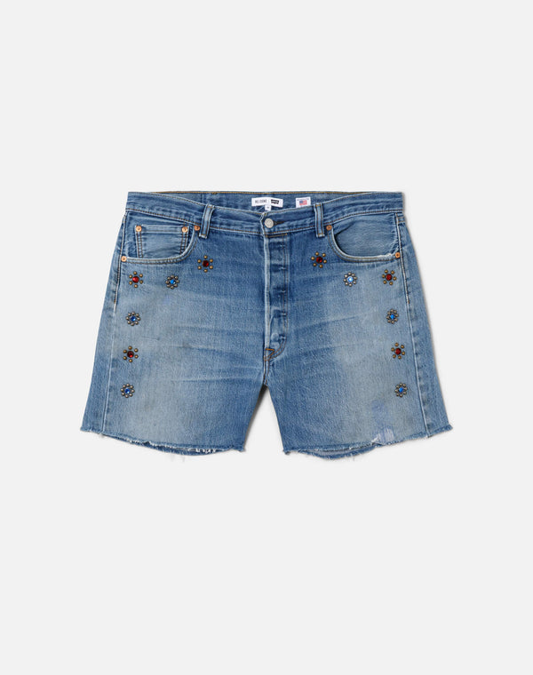 re done Studded Boy Short Indigo Bloom Stud