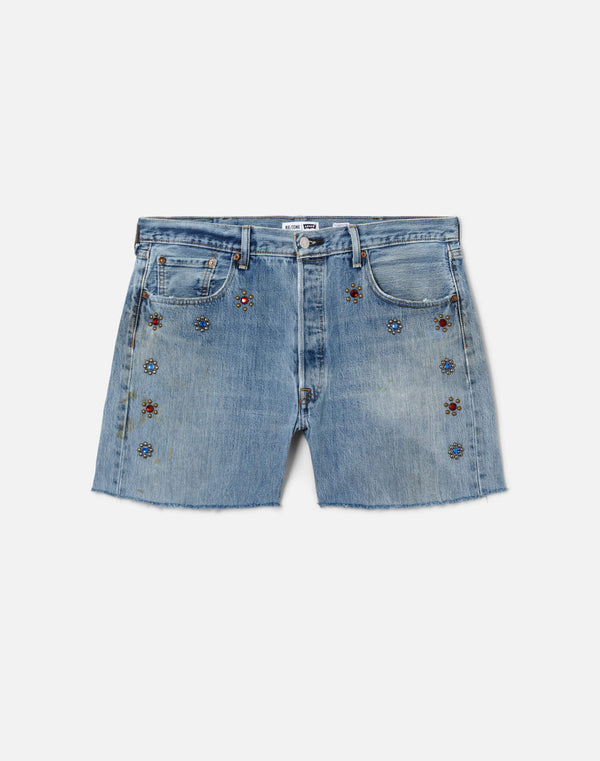 re done Studded Boy Short Indigo Bloom Stud
