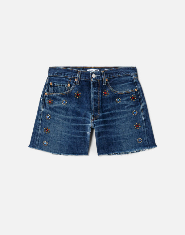 re done Studded Boy Short Indigo Bloom Stud