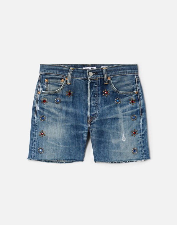 re done Studded Boy Short Indigo Bloom Stud