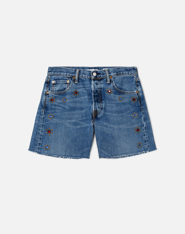 re done Studded Boy Short Indigo Bloom Stud