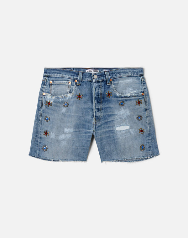 re done Studded Boy Short Indigo Bloom Stud