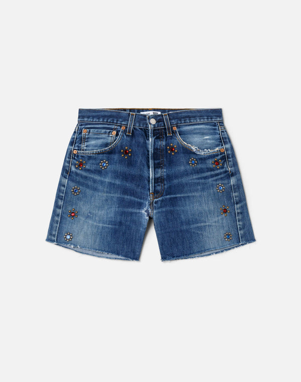 re done Studded Boy Short Indigo Bloom Stud