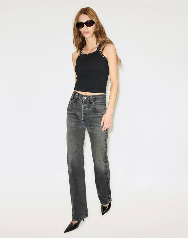Re Done Studded Ribbed Tank Black