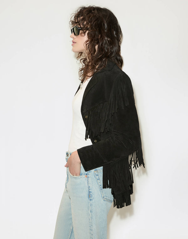 Re Done Suede Fringe Jacket Black