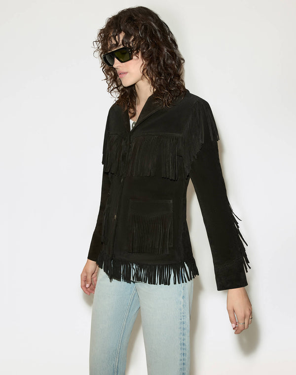 Re Done Suede Fringe Jacket Black