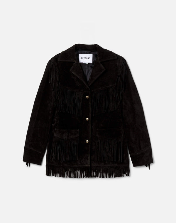 re done Suede Fringe Jacket Black
