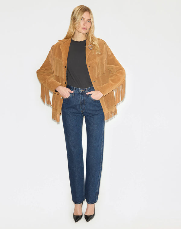 Re Done Suede Fringe Jacket Tan