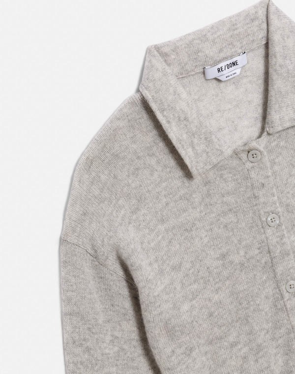 Re Done The Loose Polo Cardigan Light Heather Grey
