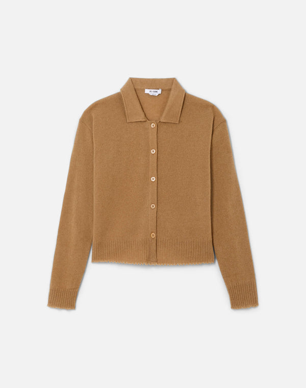 re done The Loose Polo Cardigan Toffee