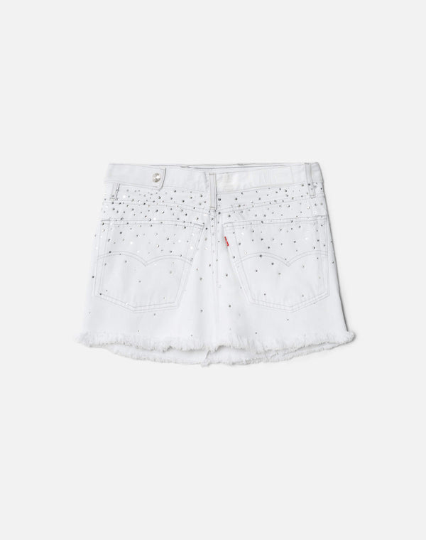 Re Done White Crystal Mid Rise Wrap Skirt White
