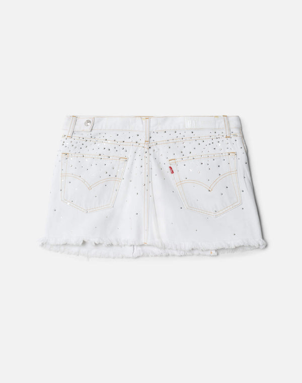 Re Done White Crystal Mid Rise Wrap Skirt White