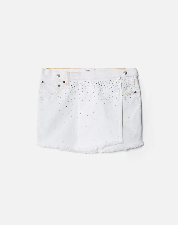 re done White Crystal Mid Rise Wrap Skirt White