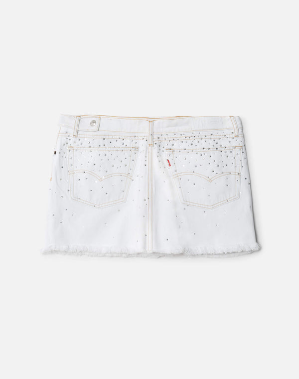 Re Done White Crystal Mid Rise Wrap Skirt White