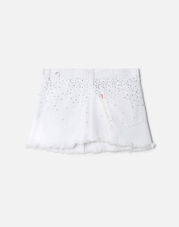 Re Done White Crystal Mid Rise Wrap Skirt White