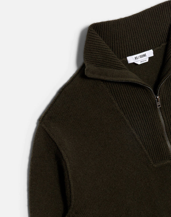 Re Done Zip Neck Pullover Olive Branch