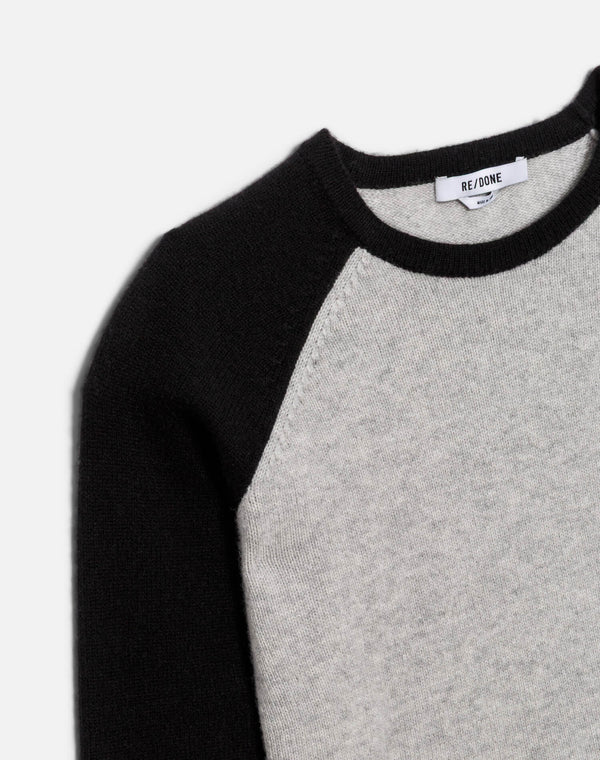 Re Done Shrunken Baseball Raglan Light Heather Grey/Black