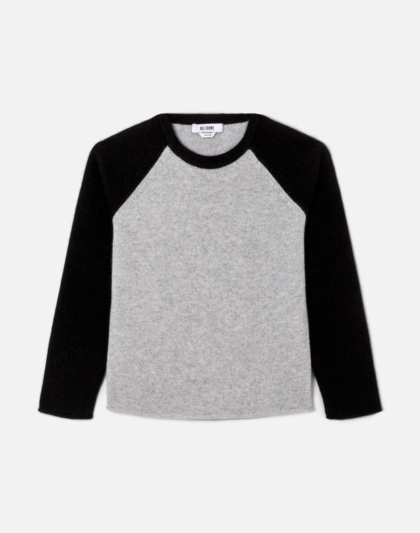 re done Shrunken Baseball Raglan Light Heather Grey/Black