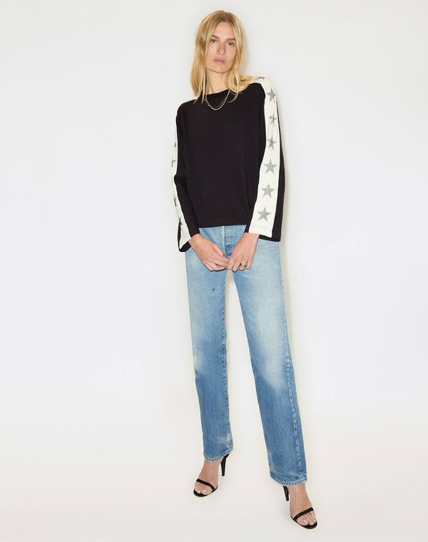 Re Done Star Contrast Long Sleeve Jersey Washed Black
